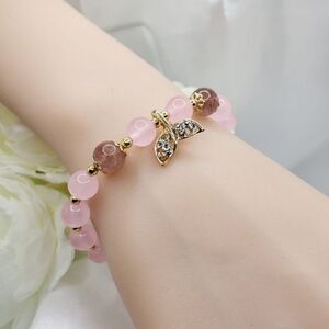 Brand New Pink With Gold Design Crystal Lucky Bracelet